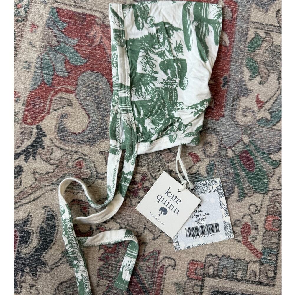 Kate Quinn Elf Hat Hedge Cactus Pixie Bonnet 0-3 Months White Green Cotton